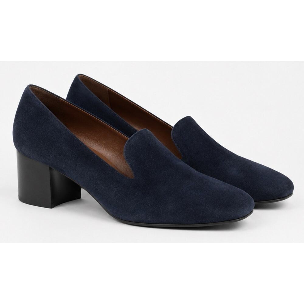 Aquatalia Blue Suede Block Heel Loafers Women’s 9.5 Slip On Comfort Pumps Italy